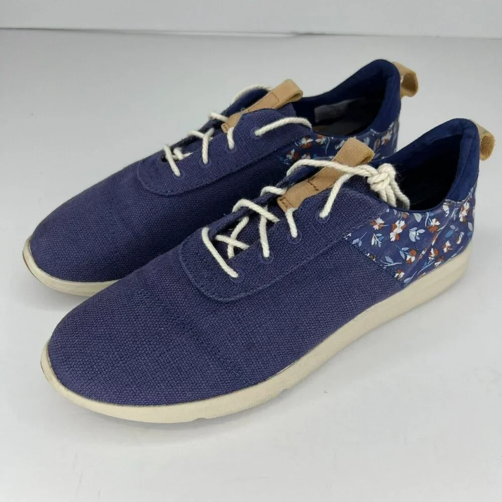 Toms Womens Deep Cobalt Blue Floral Pattern Size 8.5 Cabrillo Sneaker Shoes